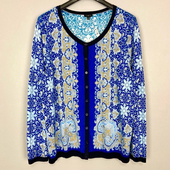 Talbots Breton Blue Charming Cardigan Women’s Size 2X Button Front Cotton Blend - Picture 2 of 8